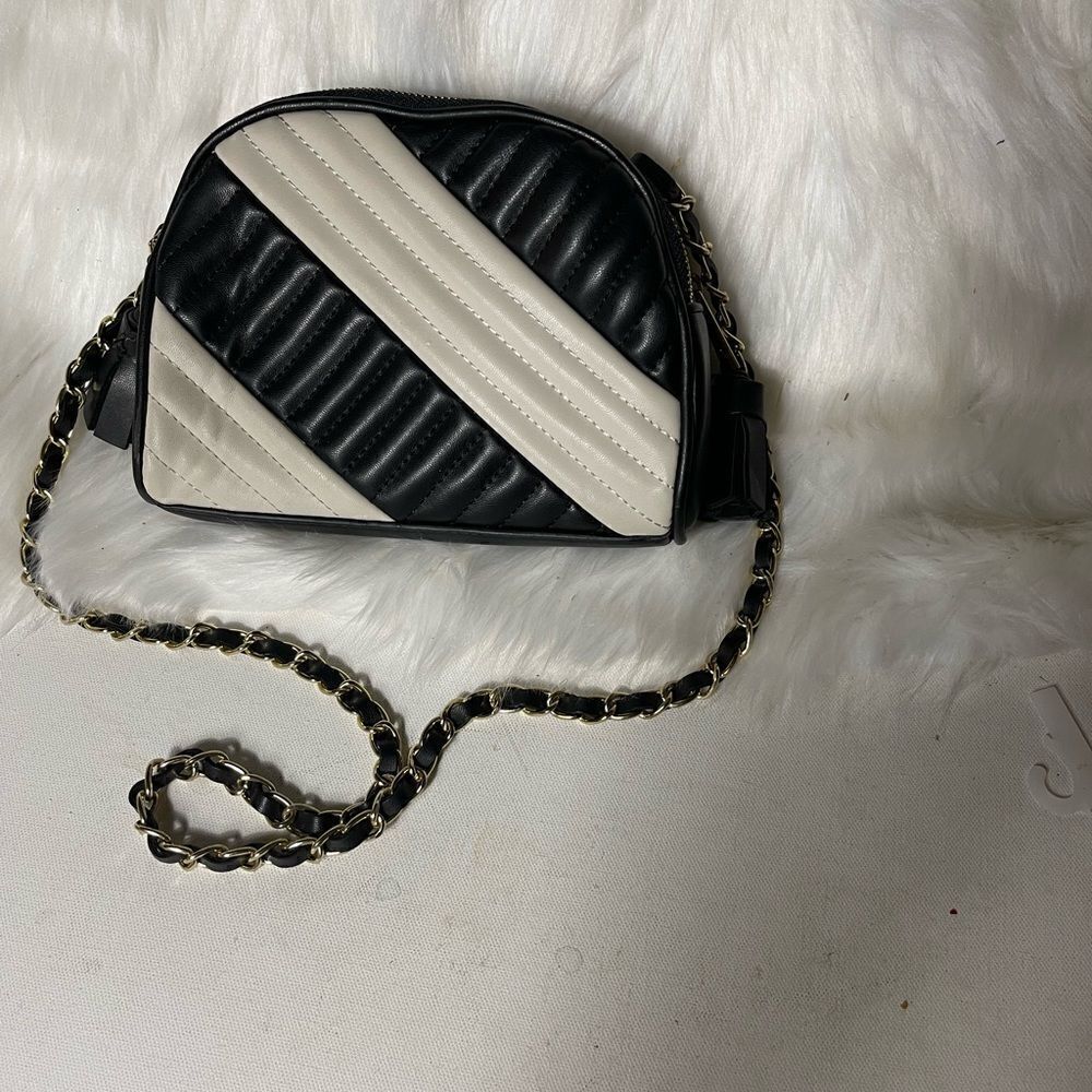 Zara black and white quilted small crossbody body bag with two top zippe…